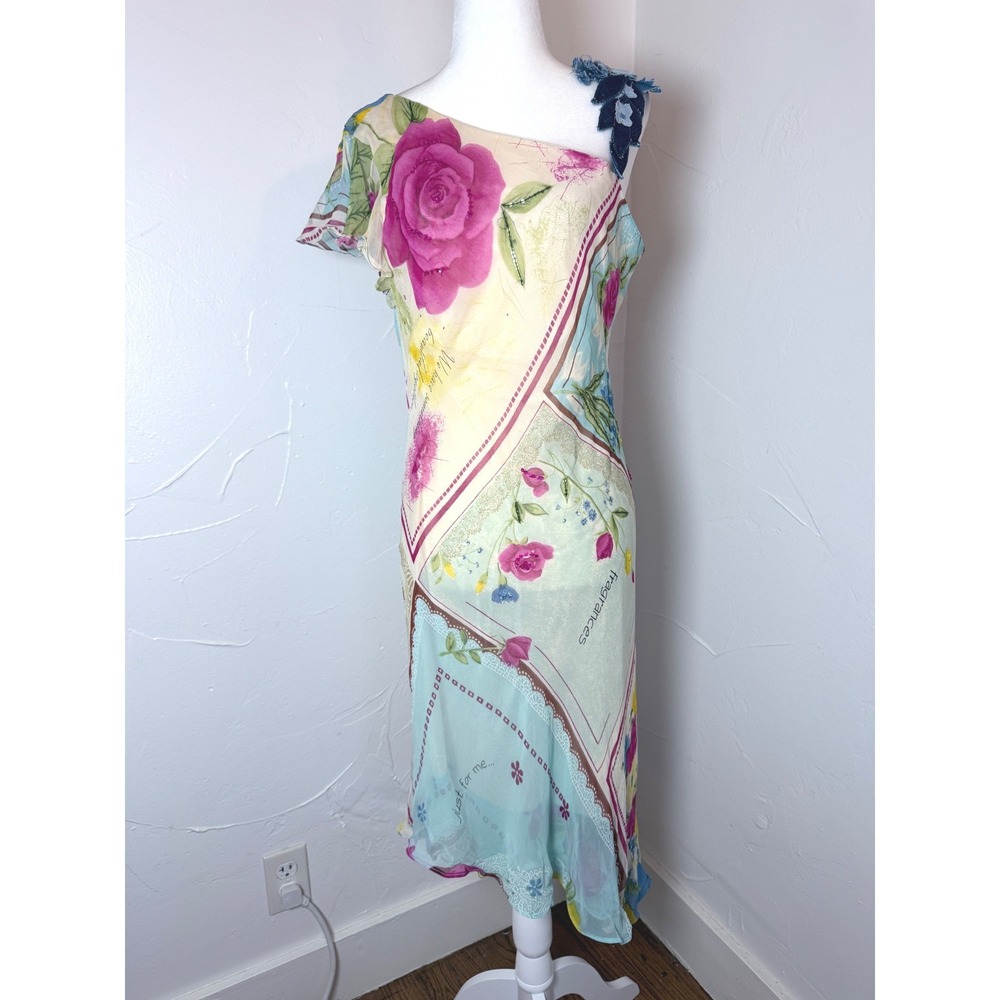 Vintage Y2K Rene Derhy Floral Sequin Asymmetric Midi Dress Fairycore L